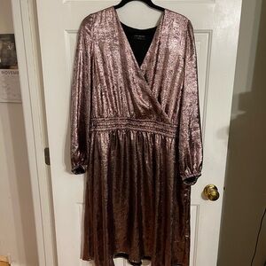 Lane Bryant midi metallic copper/rose dress with long sleeves